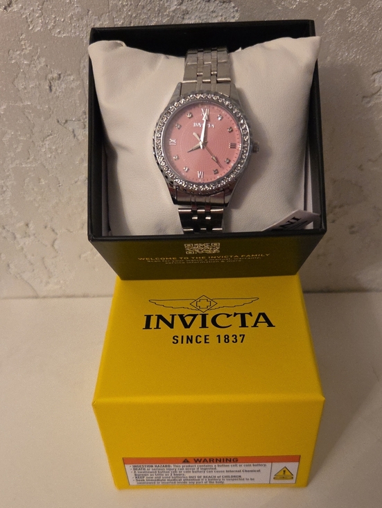 Invicta Accessories - Invicta Women's Silver-Tone Watch with Pink Dial and Crystal Bezel